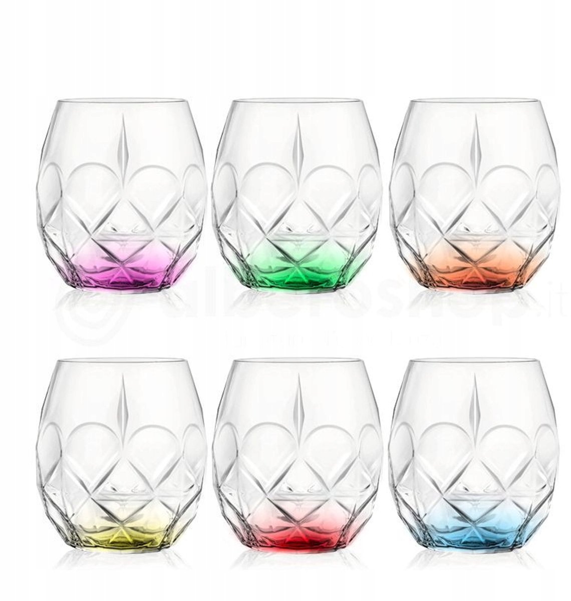 Set van 6 Kleurrijke Kristallen Glazen - 380ml