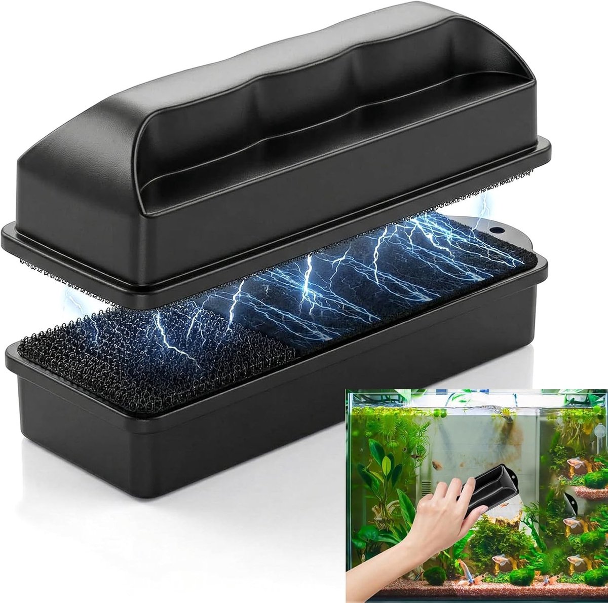 Raamreiniger magnetisch - Zwart - 11 x 4,3 cm - Magnetische Glasborstel voor Aquariumglas - Voor Aquarium en Glazen Deuren