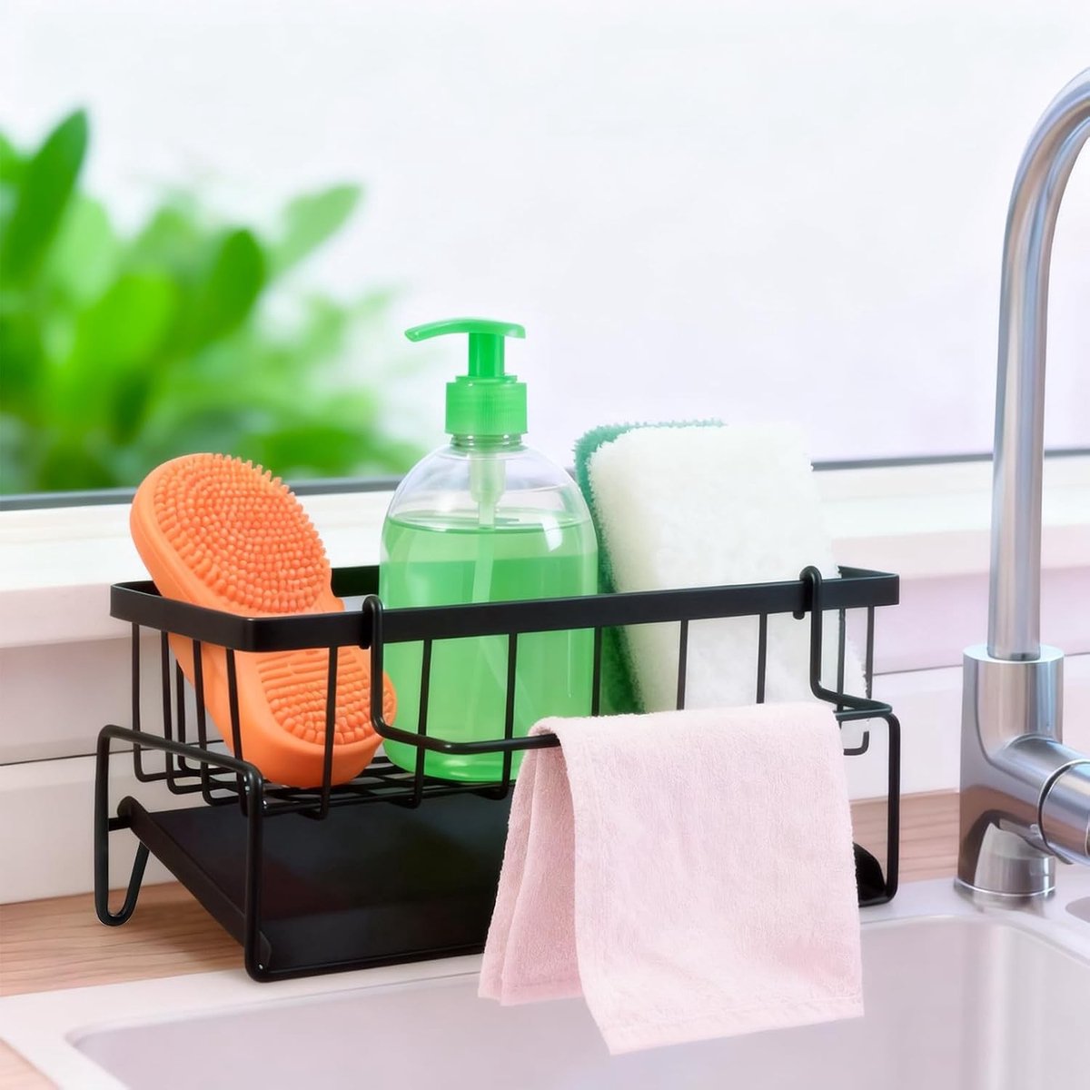 Gootsteenorganizer - Roestvrij staal - 23 x 10 x 9 cm - Met Afdruipbak - Voor Keuken en Badkamer