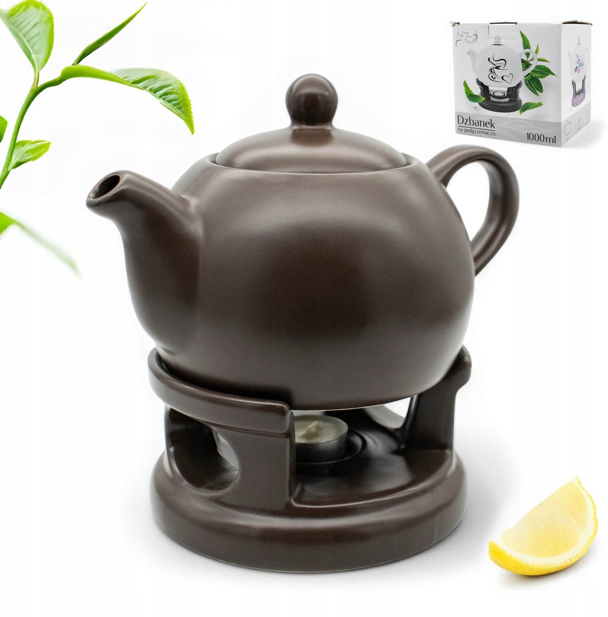 Bruine Mat Keramiek Theepot met Warmer 1L