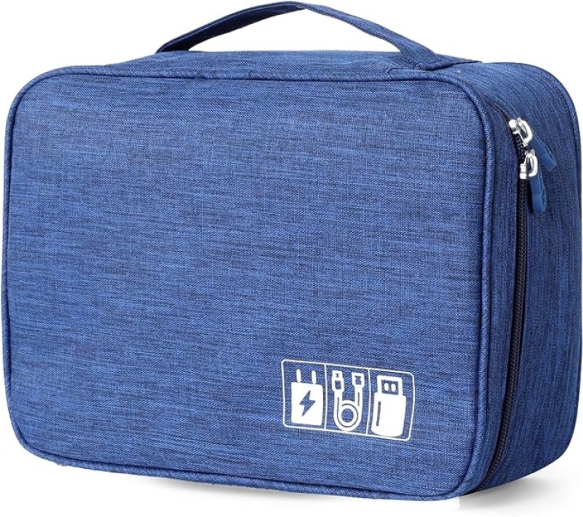 Huis Geluk Universele Organizer Tas voor Reizen – Elektronica Accessoires, Tablet, Externe Harde Schijf, Oplader, USB-Kabel, Adapter, Geheugenkaarten – 2 Lagen, Donkerblauw