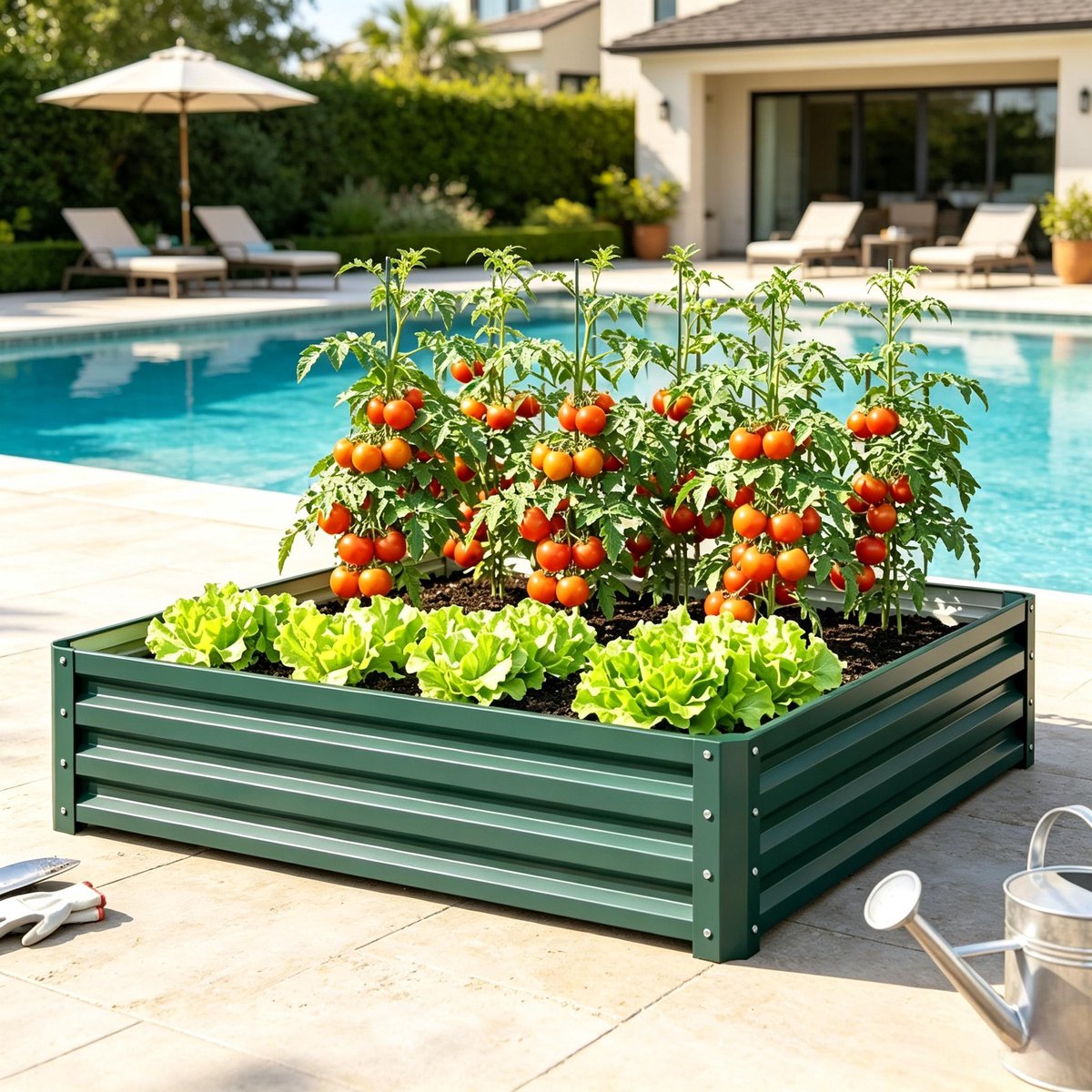 MIVRAY Moestuinbak – Groot Plantoppervlak – 120 x 120 x 30 cm – Verzinkt Staal – Donkergroen – Buitengebruik Voor Groenten En Kruiden