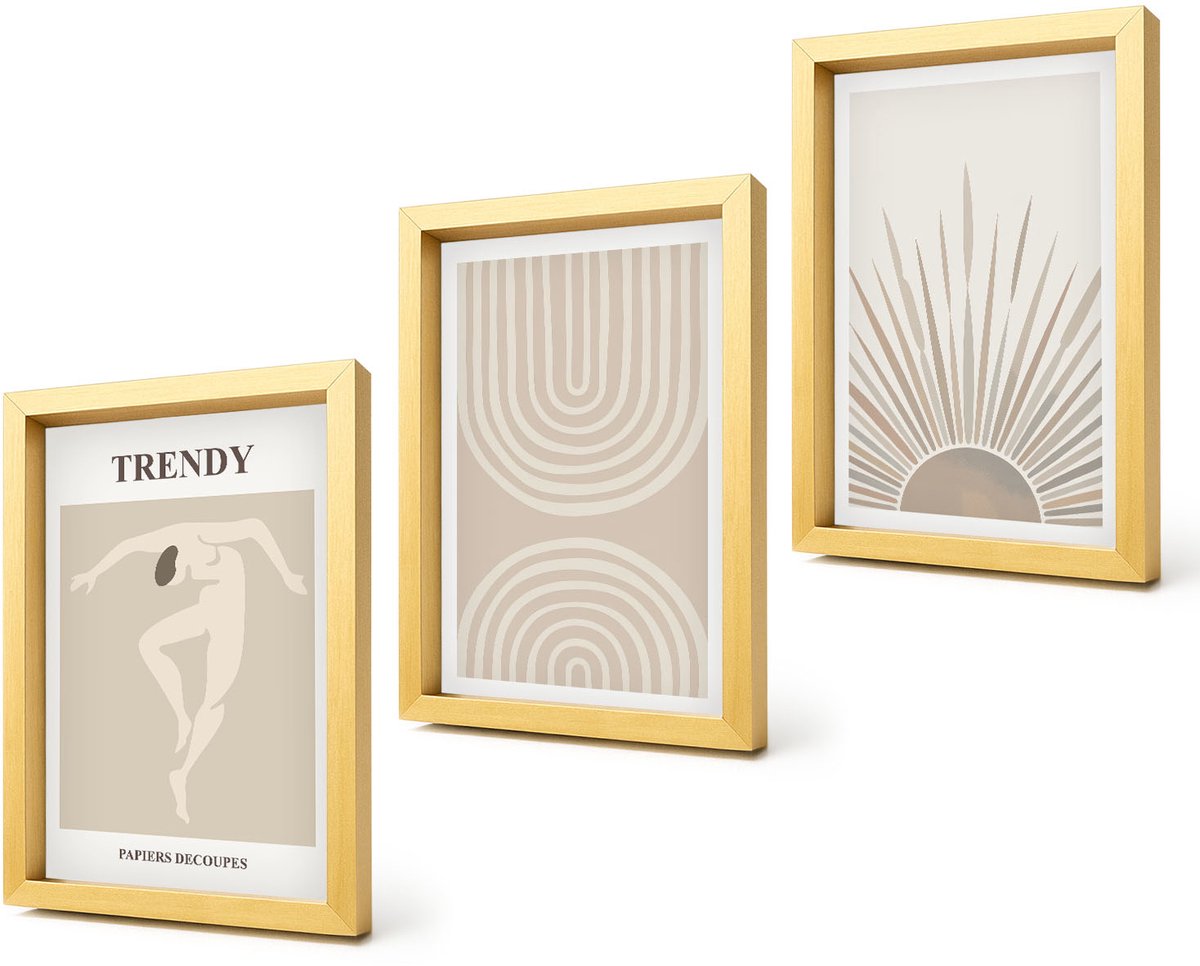 Coloray 4-Delige Schilderij Set - Pastelposters, modieuze boho-abstracties - 20 x 30 cm - Muurdecoratie - Schilderijen Set - Woonkamer - Decoratieve Schilderijen