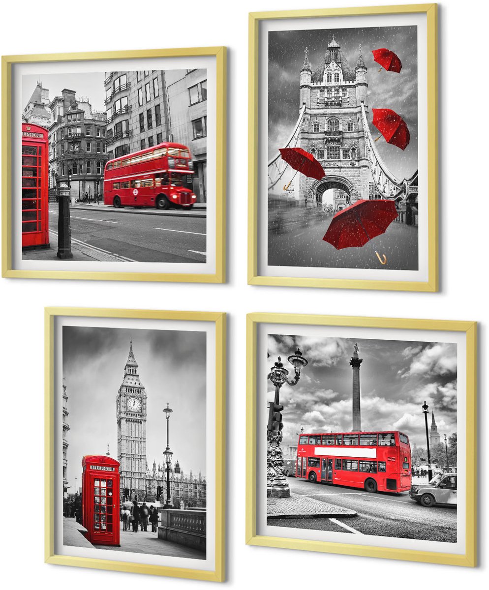 Coloray 4-Delige Schilderij Set - Esthetisch aantrekkelijke ginkgobladeren op een lichte achtergrond. - 40 x 40 cm en 40 x 60 cm - Stijlvolle Muurdecoratie - Kantoor