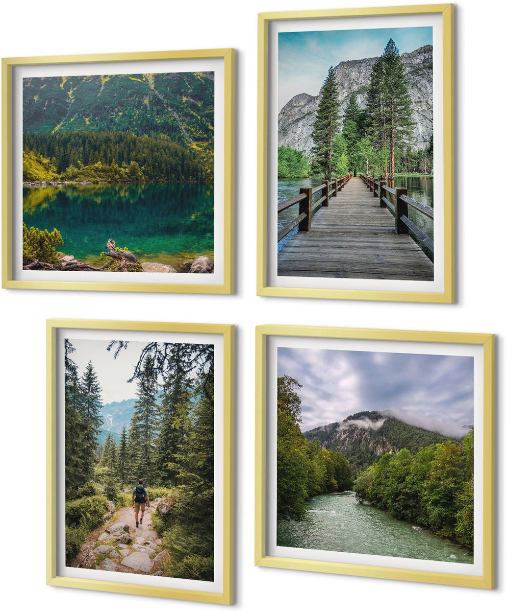 Coloray 4-Delige Schilderij Set - Bergen, meren, bossen en paden in de natuur - 40 x 40 cm en 40 x 60 cm - Decoratieve Muurdecoratie - Slaapkamer - Moderne Wanddecoratie