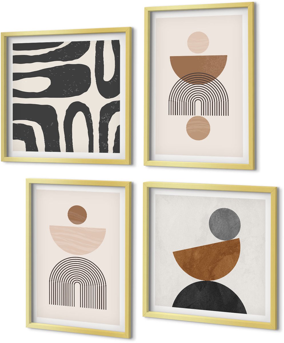 Coloray 4-Delige Schilderij Set - Abstracte vormen, modieus boho-design - 40 x 40 cm en 40 x 60 cm - Wanddecoratie - Woonkamer Decoratie