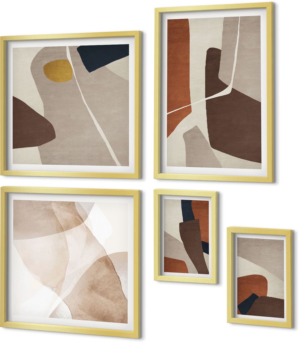 Coloray 5-Delige Schilderij Set - Abstractie Van Vormen En Structuren In Een Moderne Stijl - 50 x 50 cm, 20 x 30 cm En 40 x 60 cm - Muurdecoratie - Decoratieve Schilderijen - Wohnzimmer - Stijlvolle Muurdecoratie