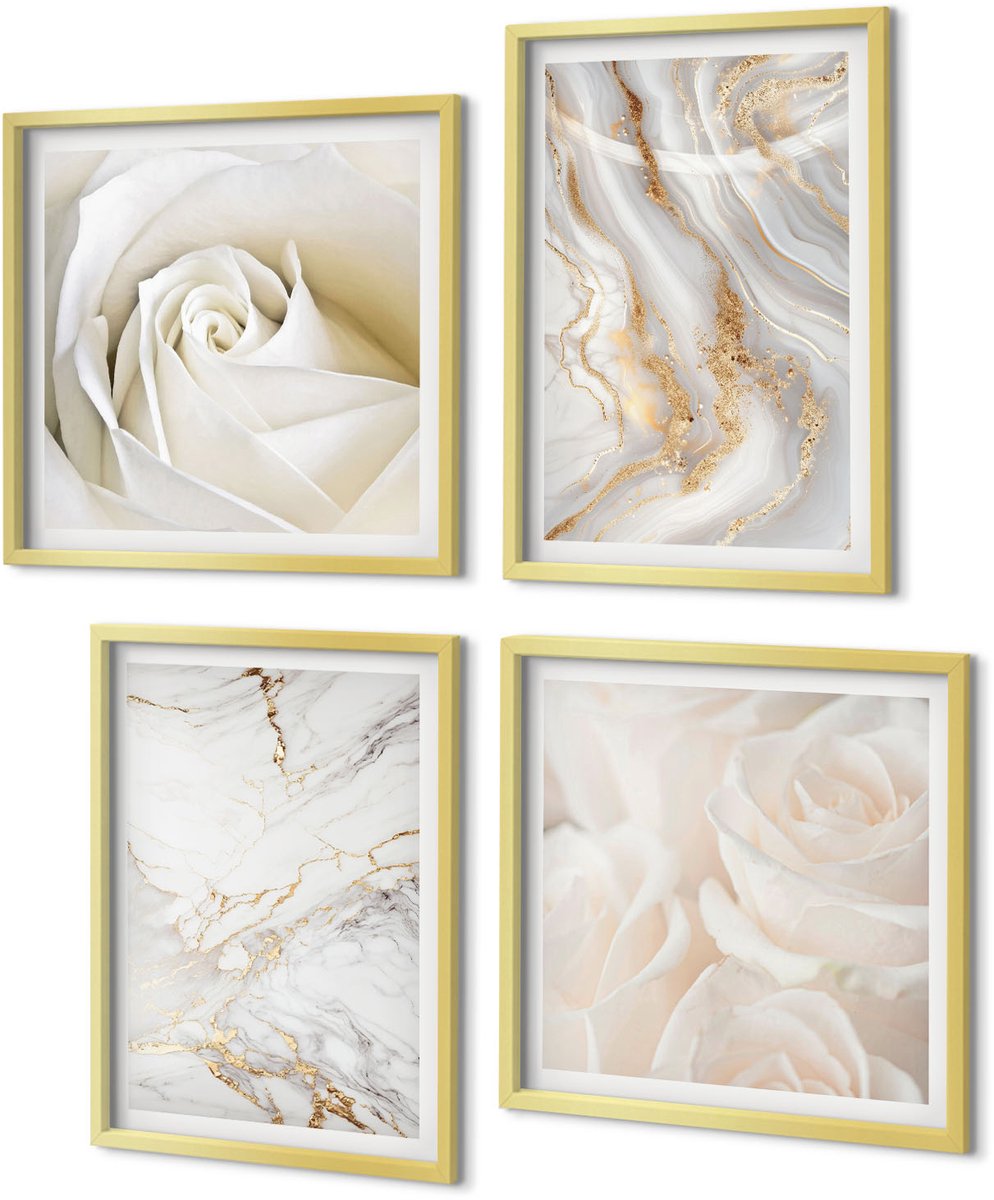 Coloray 4-Delige Schilderij Set - Elegante, modieuze abstracte marmerpatronen - 40 x 40 cm en 40 x 60 cm - Wanddecoratie - Schilderijen Set - Kantoor - Muurdecoratie
