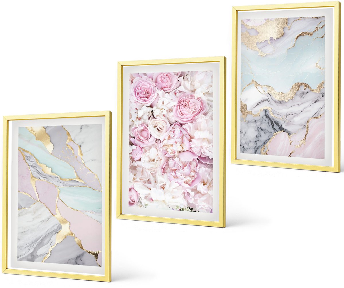 Coloray 3-Delige Schilderij Set - Stadsstraten In Zwart-Wit Met Inspirerende Letters - 40 x 40 cm En 40 x 60 cm - Muurdecoratie - Schilderijen Set - Woonkamer - Moderne Wanddecoratie