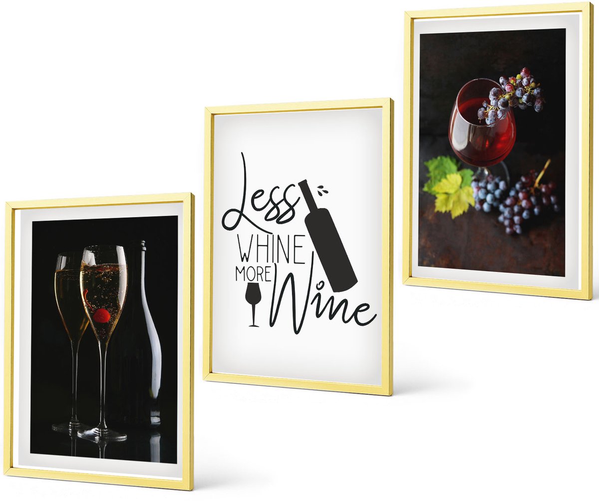 Coloray 3-Delige Schilderij Set - Ruimtestelsel Sterrenbeeld Weegschaal Nachthemel Bergen - 40 x 40 cm En 40 x 60 cm - Muurdecoratie - Decoratieve Schilderijen - Wohnzimmer Gouden lijst
