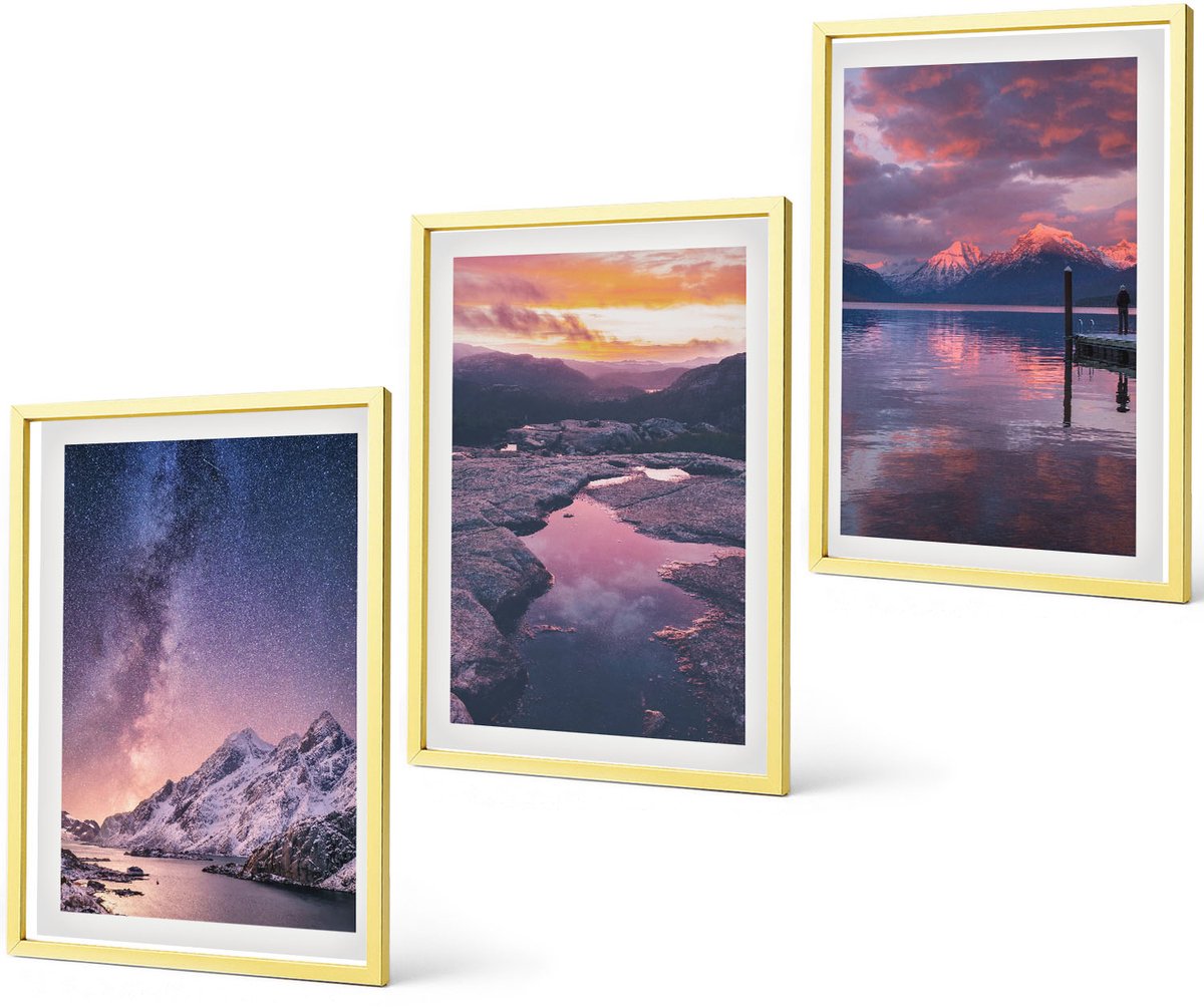 Coloray 3-Delige Schilderij Set - Abstracte Patronen Van De Blauwe Bergen - 40 x 40 cm En 40 x 60 cm - Schilderijen Set - Wanddecoratie - Woonkamer - Muurdecoratie