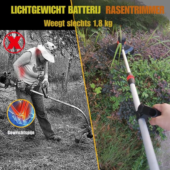 QUOVO® Onkruidborstel Electrisch - Onkruidborstel Machine - Voegenborstel - Bosmaaier Set - Kantenmaaier - Onkruidverdelger - Grastrimmer Met Accu - Incl: Accu, Zaagbladen, Messen En Oplader - Zwart/Rood - 90cm x 15cm x 13cm van Quovo — afbeelding 3