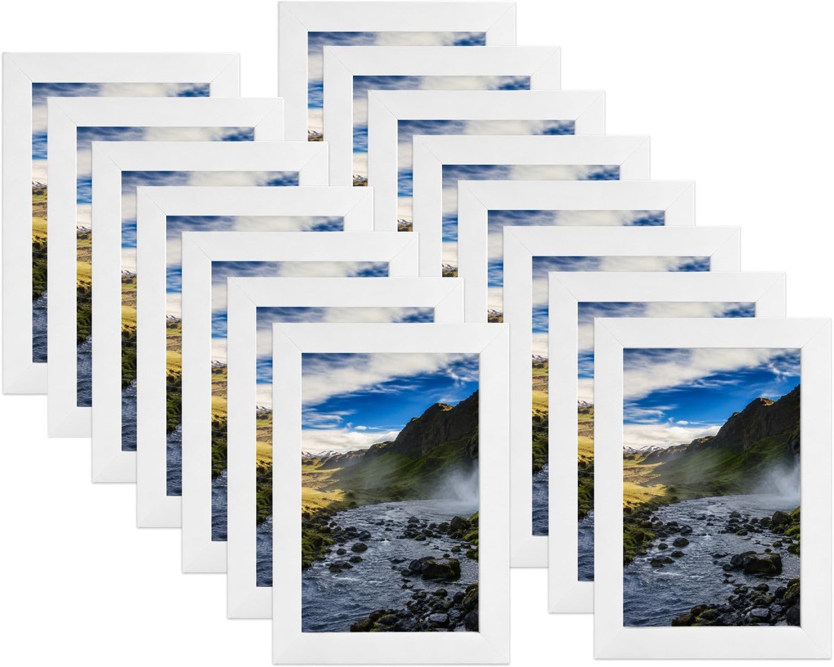 Famanu – Set van 8 kleine witte fotolijsten, afmetingen 10x15 cm, vintage stijl