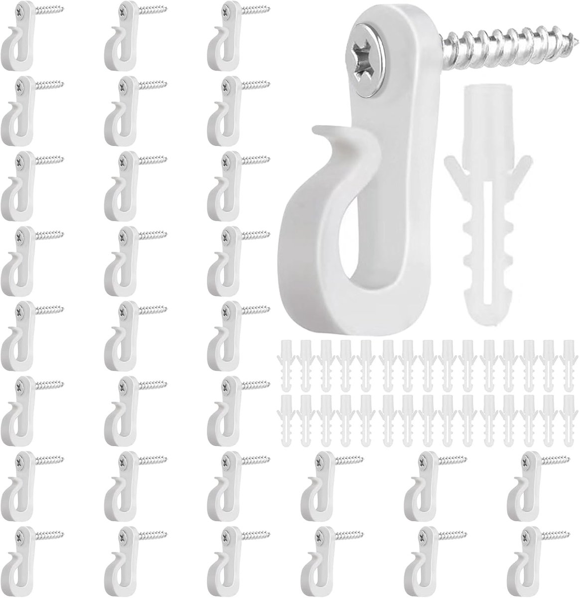 30 Pcs Screw Hooks, Screw Hooks, Q Pendant Hook with Screw Expansion Tube, Lighting Hook, for Christmas Lights, Party - ShopVlot
