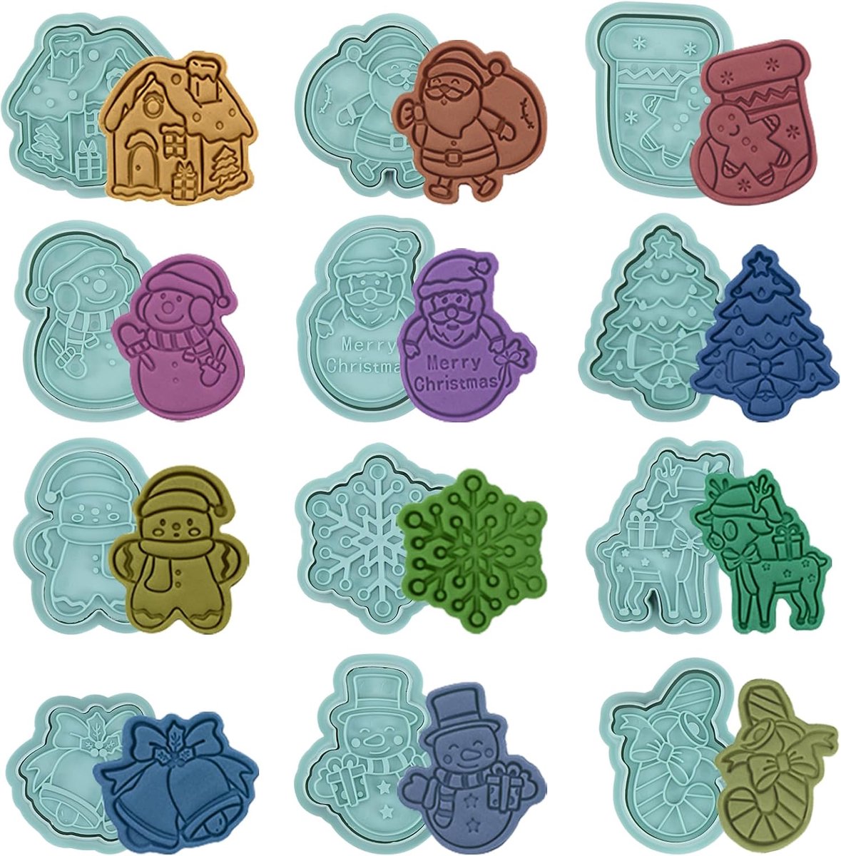 12-Piece 3D Christmas Cookie Cutters, Green, Pack of 12 - ShopVlot