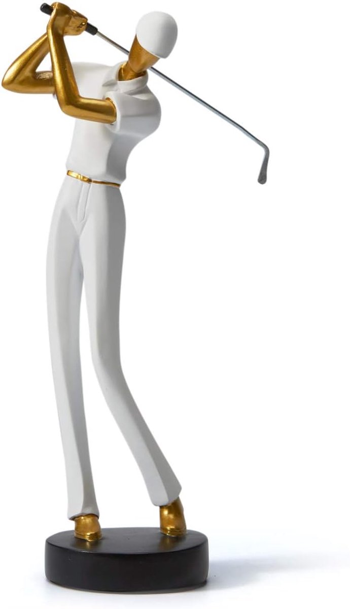 Amoy-Art Figure Decoration Golf Sculpture Modern Statue Art Golfer For Home Cedeau Giftbox Polyresin White 24cmH - ShopVlot