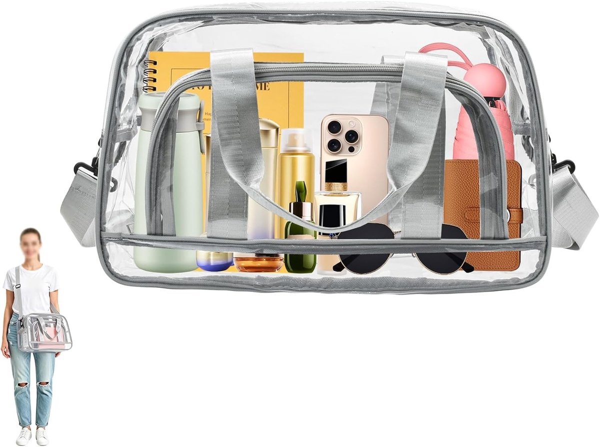 Sauna tas doorzichtig - Grijs - 42 x 26 x 15 cm - Grote Clear Tote Bag met Schouderriem - Voor Reizen en Werk