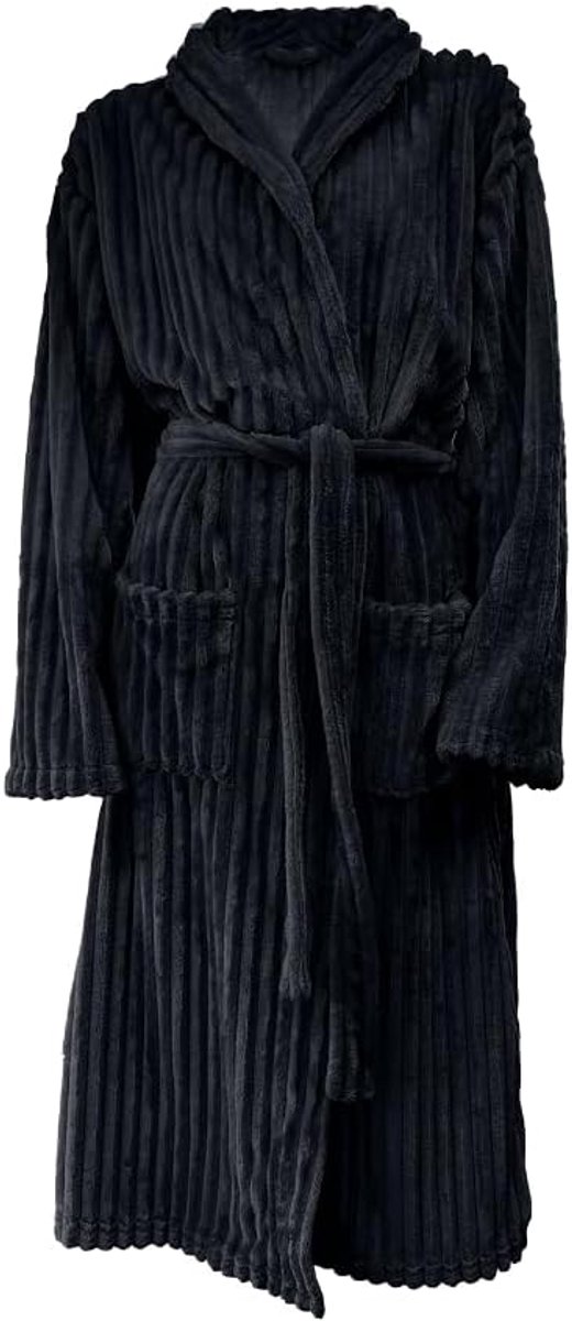 Teddy Rib Fleece Bathrobe - black - S - ShopVlot