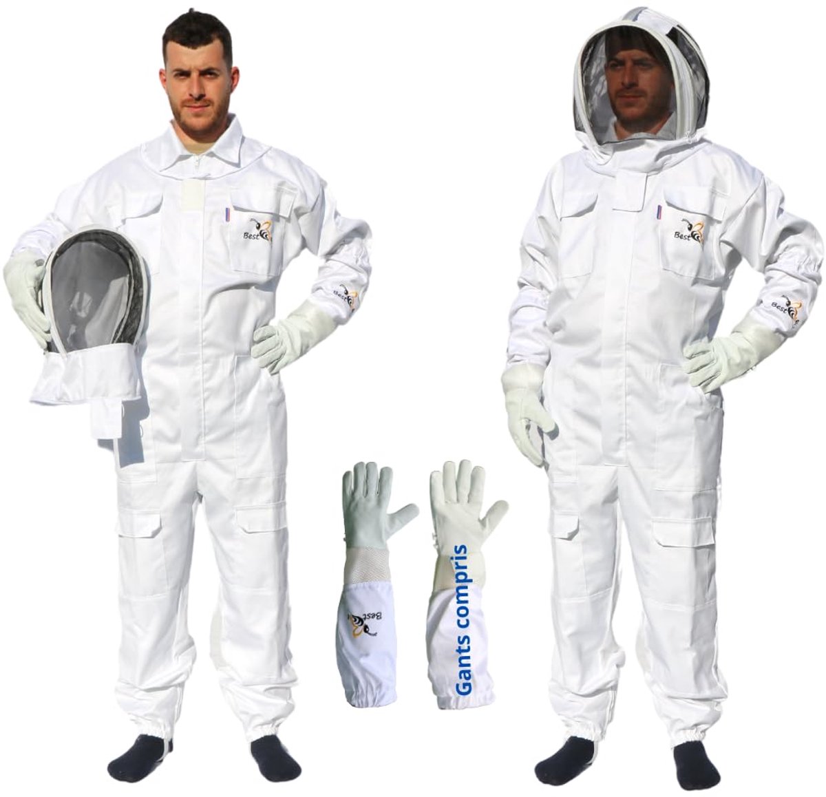Best Bee Bijenhouderpak van dikke stof en hoogwaardig katoen, met robuuste ritssluiting, leren handschoenen - ShopVlot