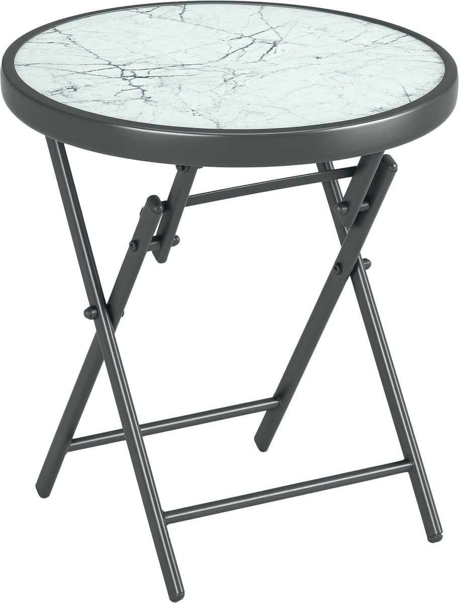 Opvouwbare salontafel – tafelblad van gehard glas – diameter ca. 45 cm – wit