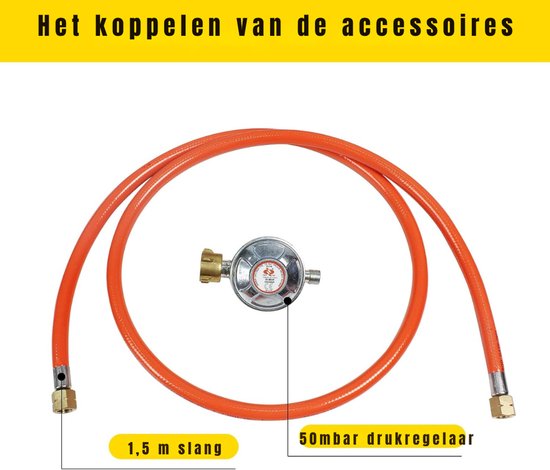QUOVO® Wokbrander - Kookbrander - Wok Brander – Met 1.5 Meter Slang en 50mbar drukregelaar - Propaan/Gas - Voor Buiten – 4 Potige Gaskoker - Camping Kooktoestel – Zwart - 40cm x 40cm x 17cm — afbeelding 2