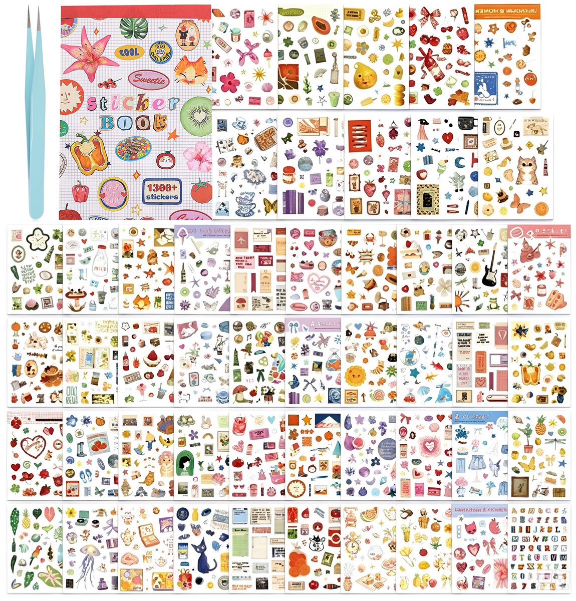 Namajunas - 50 Stusk Stickervellen - 1300+ Stickers - A5 Stickerboek - Stickers Bullet Journal - Stickers Volwassenen - Stickerboek Volwassenen - Stickers Kinderen - Plakkers - Vooraf Gesneden & Eenvoudig Losmaken - Diverse Stijlen - Met Pincet