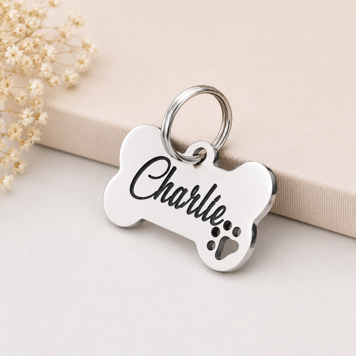 Luxe Hondenpenning Botje met Gravure | Zilver | RVS Hondenpenning Botje | Hondenbotje Penning Graveren | Petshop Seven®