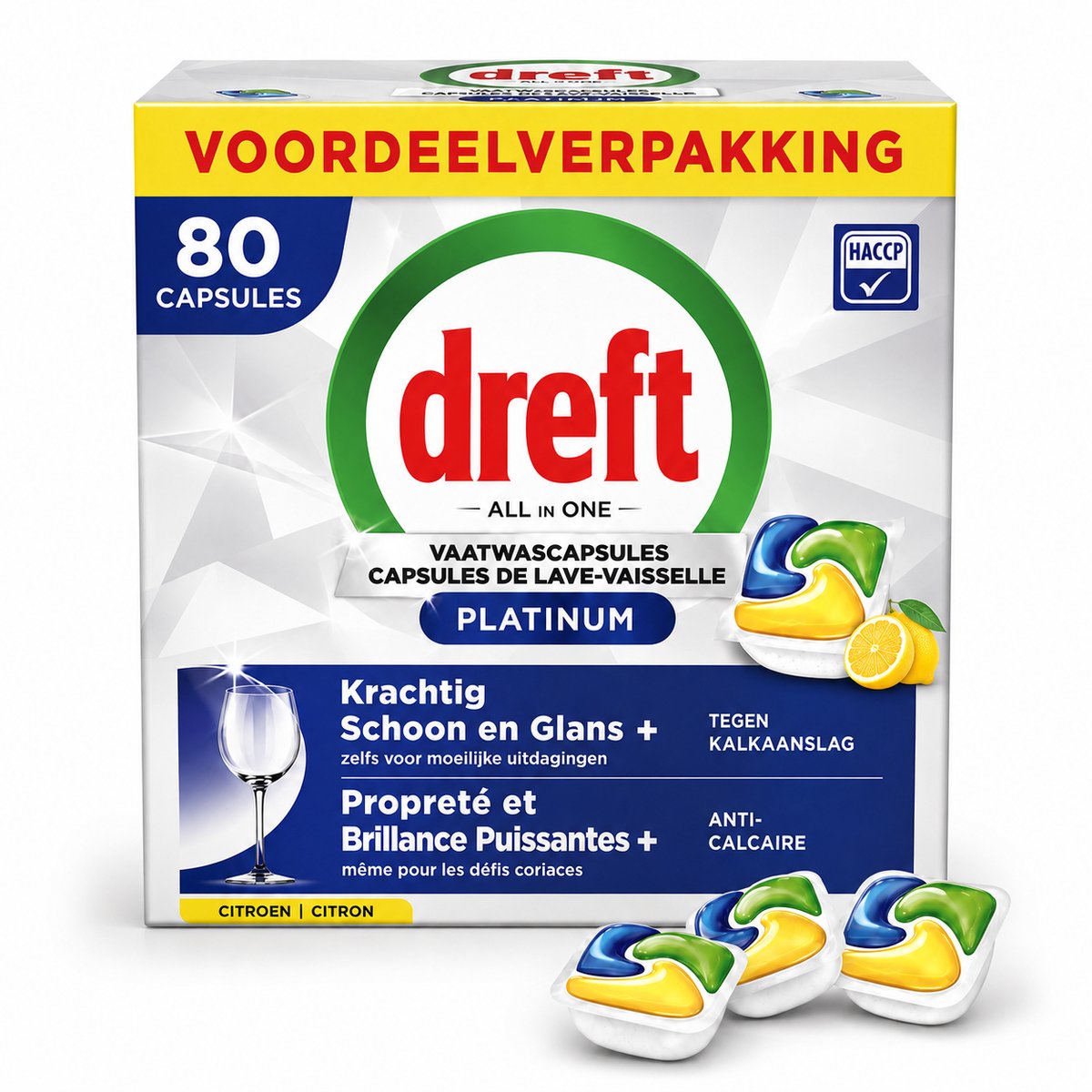 Dreft Platinum P Vaatwascapsules Citroen - 80 stuks - All-in-One Voordeelverpakking