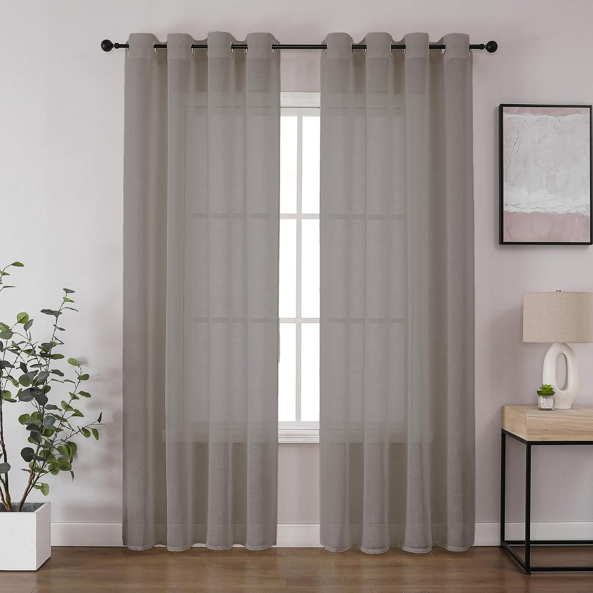 Linnen look voile gordijnen met oogjes - gordijn voor slaapkamer en woonkamer - linnenkleur - set van 2