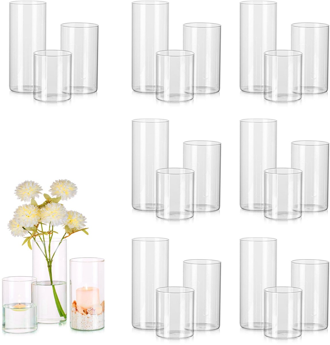 Solidchoice - Set van 24 Heldere Glazen Vazen voor Bloemen