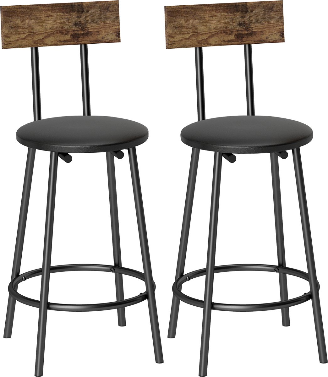 Sogiol® Set van 2 Barkrukken met Rugleuning en Voetensteun - bekleed met PU-leer - 41x47x92 cm - zwart