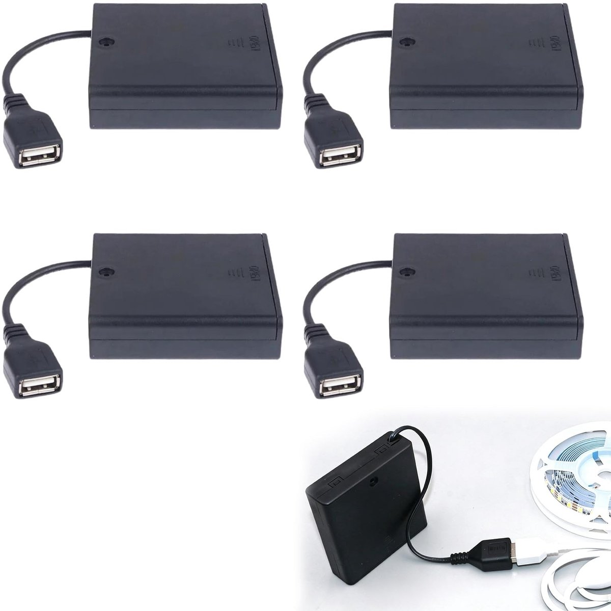 Solidchoice - Set van 4 AA Batterijhouders met USB en Schakelaar
