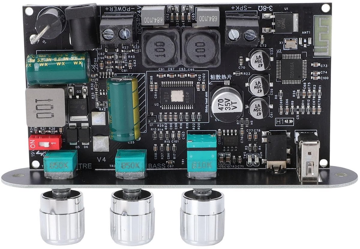 Audio Versterkerkaart - Stereo Audiobord - Muziek Afspelen - Draadloze Stereokoppeling - 100W - Zwart
