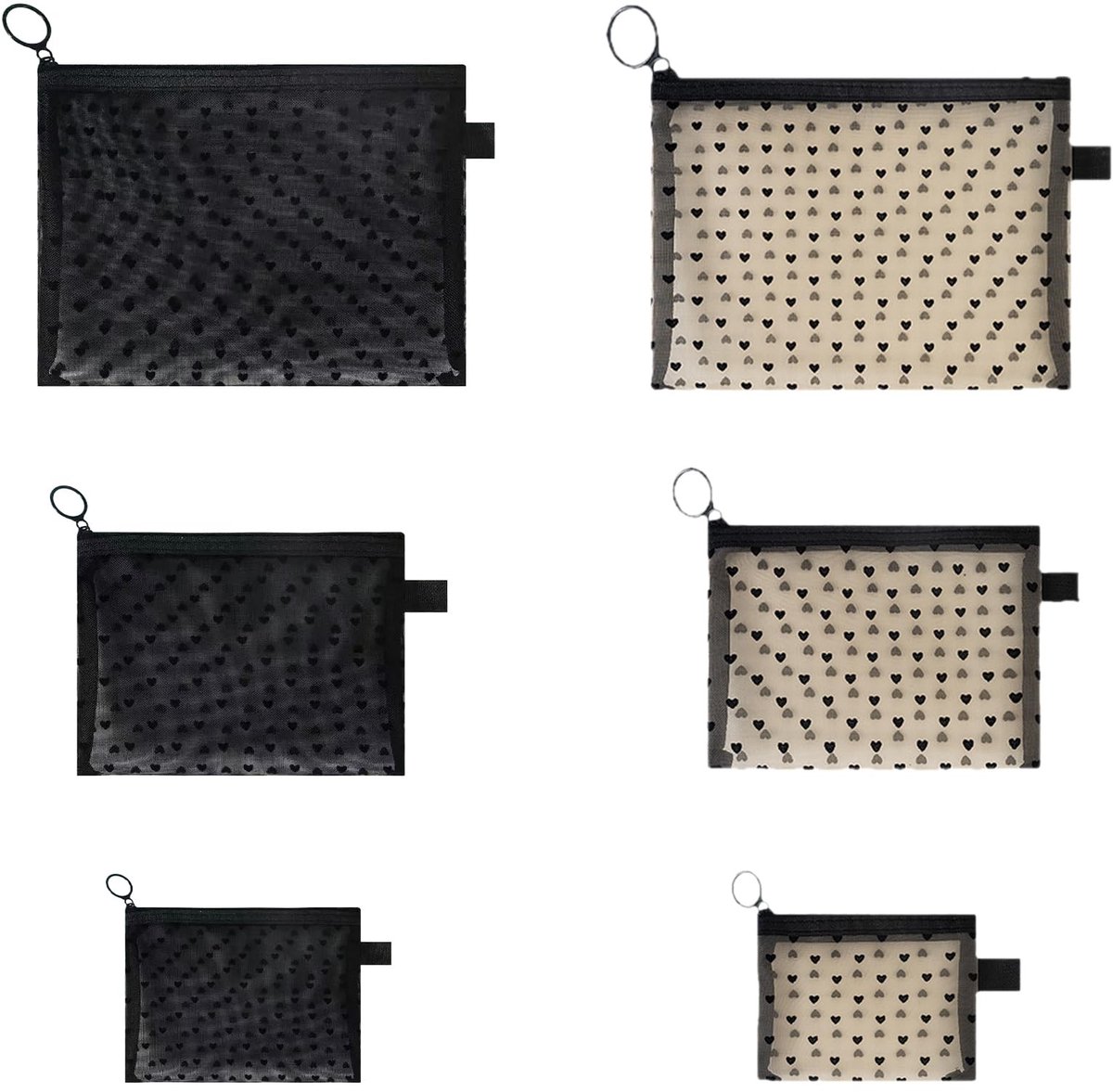 Solidchoice - 6 Kleine Make-uptassen voor Dames - Draagbaar en Transparant in Hartvorm