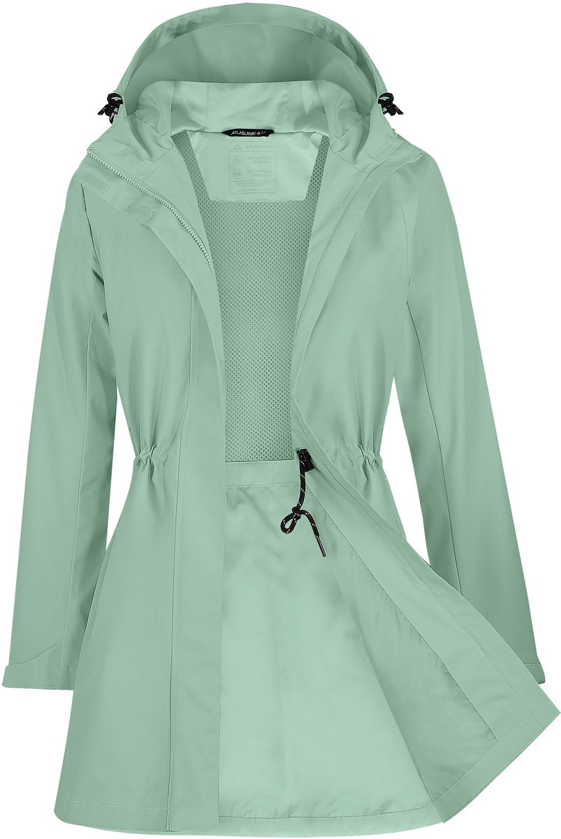 ATLASLAVA Regenjas Dames Lang Softshelljas Regenmantel Waterdichte Jas Trenchcoat Windbreaker Lichte Overgangsjas Mantel,Maat XL,Grijsgroen
