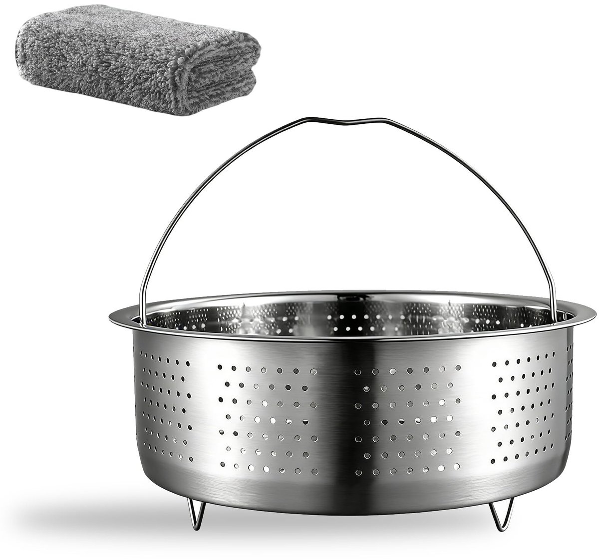 Stoominzet voor pannen met schoonmaakdoek, roestvrijstalen stoominzet, ideaal voor koken en stomen van groenten en vis