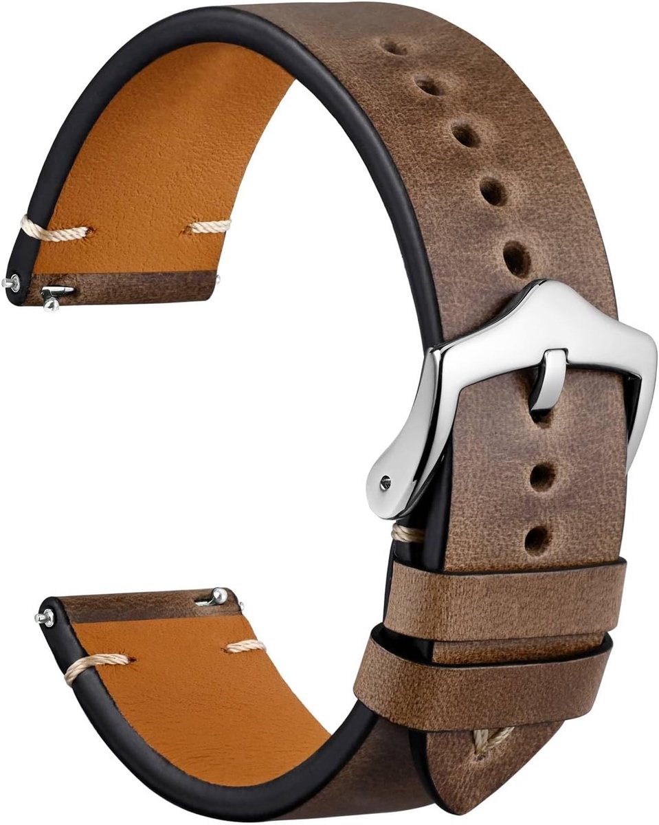 WOCCI Leather Watchband, Full Grain Leather Collection, Band Width 18mm 20mm 22mm - ShopVlot