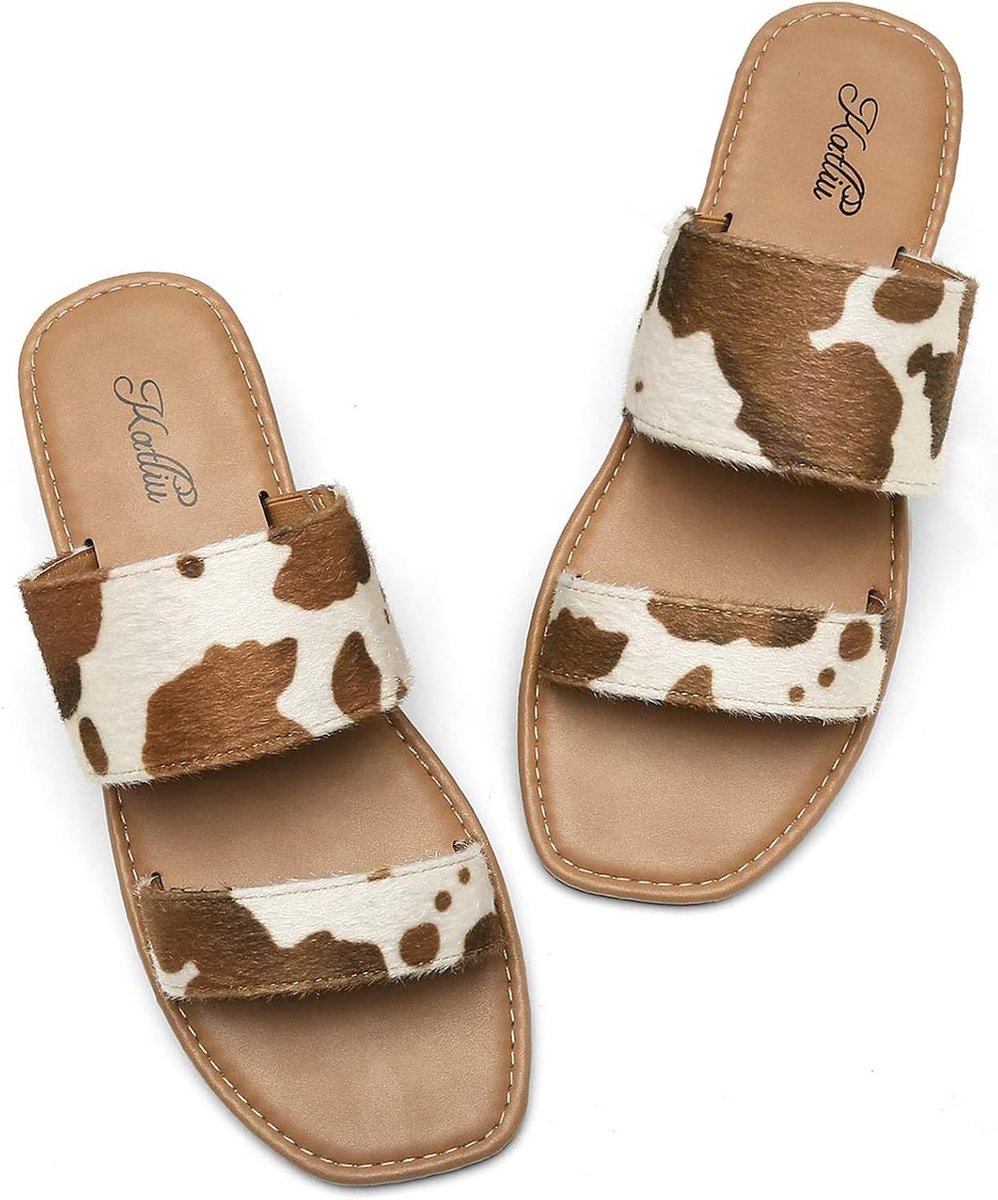 katliu Women's flat sandals, open slide sandals, summer sandals, summer tylic and light, size 36-42 - ShopVlot