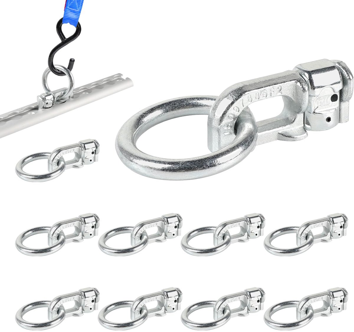 SUPAWAY Verpakking met 10 dubbele stiften met ring, L-rail met dubbele pen voor riem, breukbelasting 2500 kg - ShopVlot