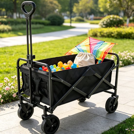 Royal Swiss® Bolderkar XL - Opvouwbaar - Bolderwagen met Draaibare Wielen - Verstelbare Trekstang - Inklapbare Camping Trolley - Zwart van Royal Swiss — afbeelding 2