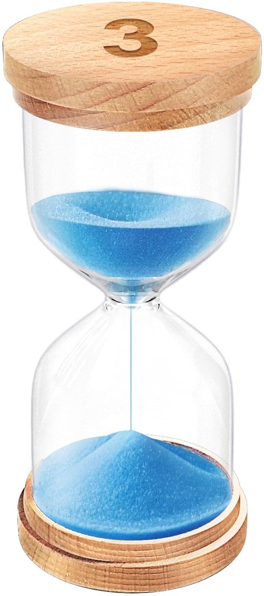 Sandloper 3 Minuten, Houten Zandloper met Blauw Zand, Decoratie voor Thuis en Kantoor