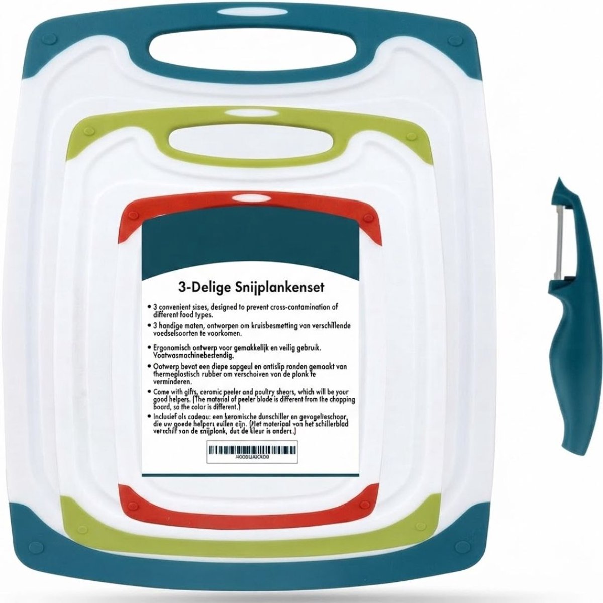 JCP® Snijplankenset - Snijplankenset met Houder - Vaatwasserbestendig - Veelkleurig - 39cm x 2cm x 24cm