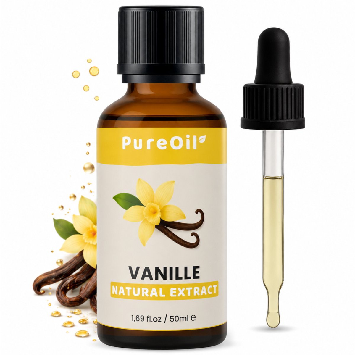 PureOil – Vanille Olie – 50ml – 100% Puur, Natuurlijk & Vegan – Vanilleolie Voor Haar | Huid | Gezicht | Scalp | Diffuser | Aromatherapie