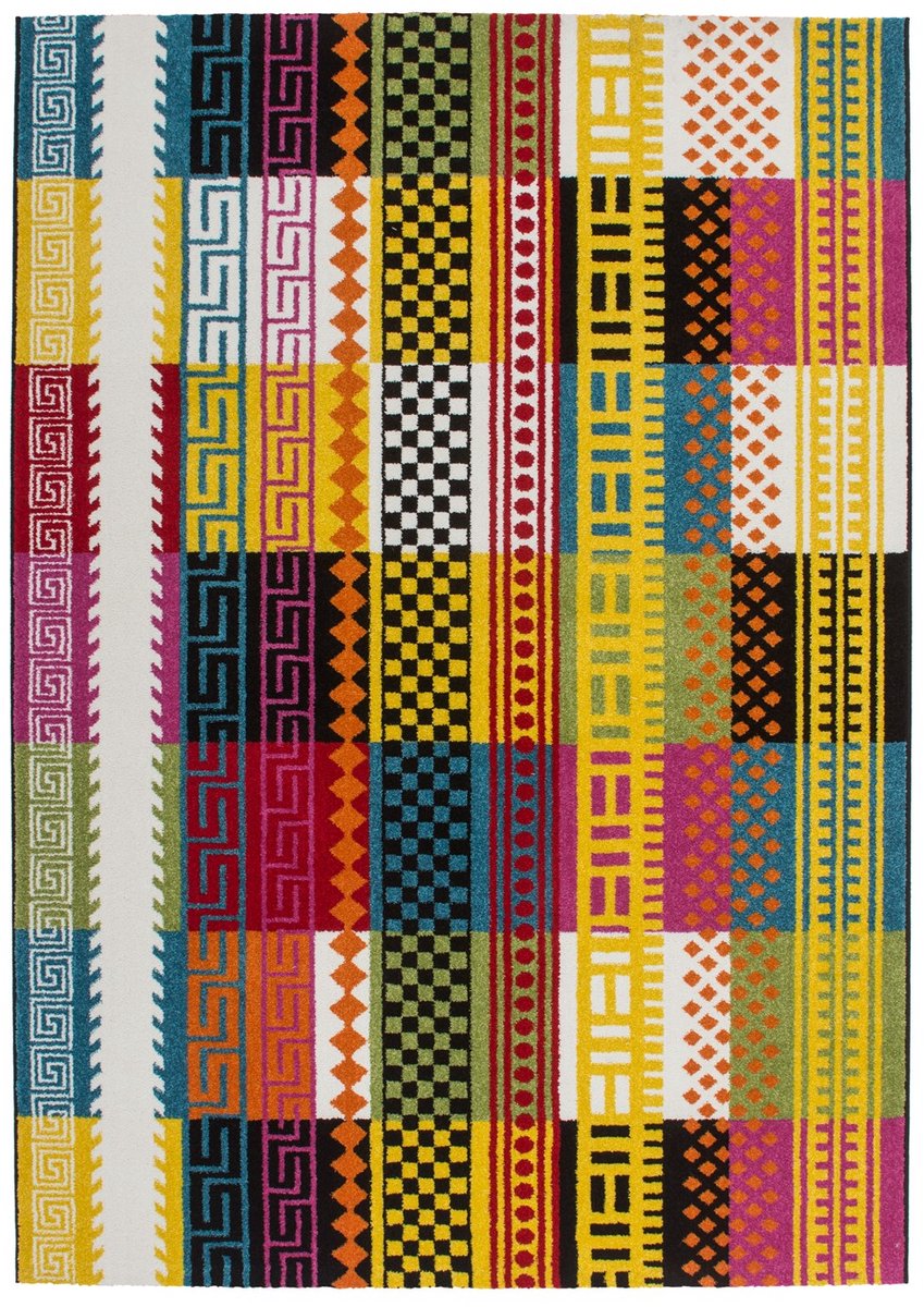 Padiro laagpolig vloerkleed 160 x 230 cm - meerkleurig - modern streeppatroon - geschikt voor vloerverwarming - van polypropyleen
