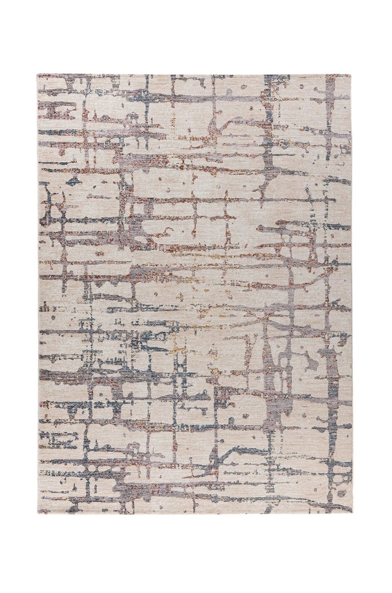Padiro laagpolig vloerkleed 80 x 150 cm - crème en meerkleurig - modern abstract design - geschikt voor vloerverwarming - van polyester