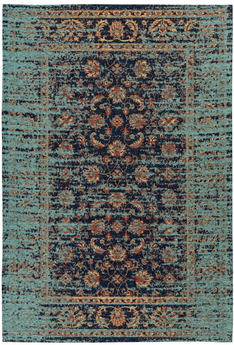 Padiro laagpolig vloerkleed 80 x 150 cm - meerkleurig / blauw - oosters vintage patroon - geschikt voor vloerverwarming - van polyester en modacryl en katoen