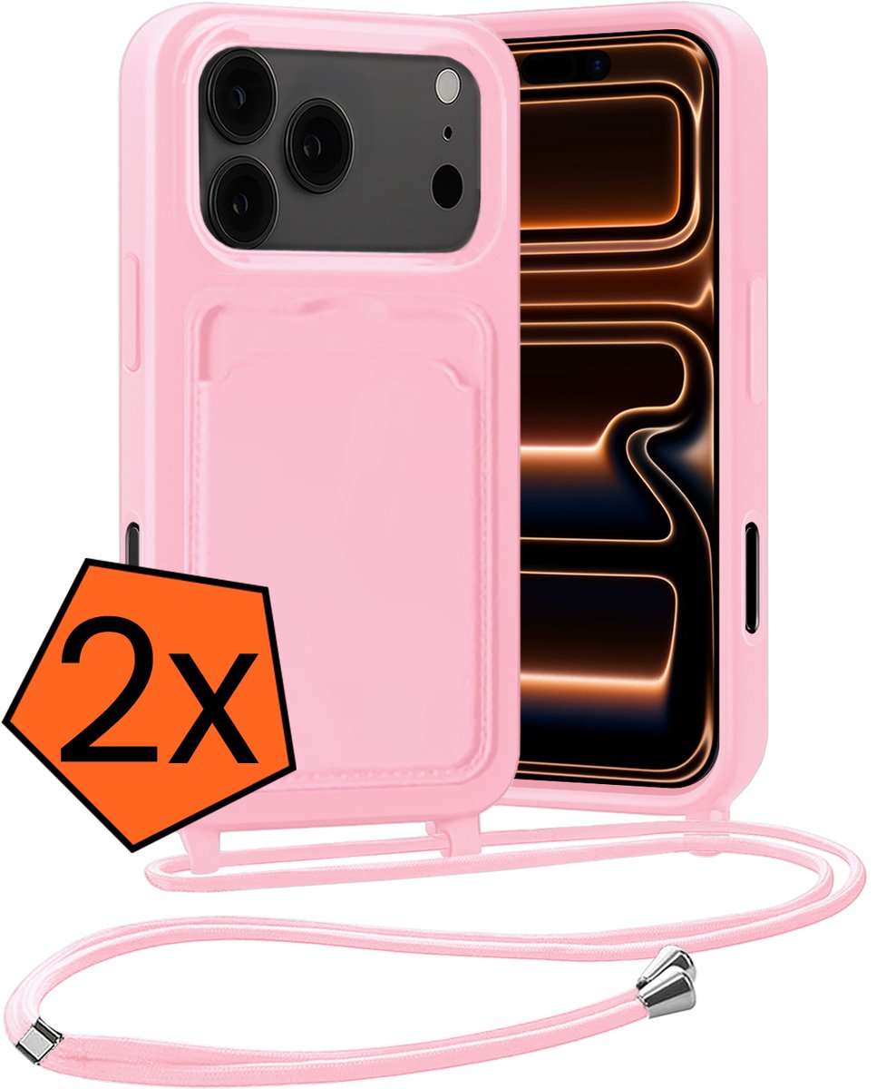 Hoesje Geschikt voor iPhone 18 Pro Max Hoes Met Telefoonketting - Backcover Geschikt voor iPhone 18 Pro Max Case Met Koord - Lichtroze - 2 PACK