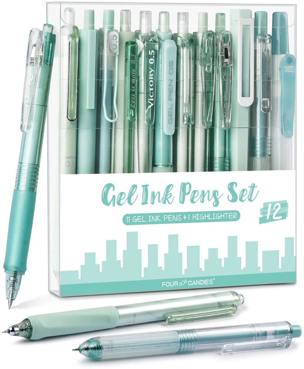 Solidchoice - Set van 12 Fijnschrijvende Gelpennen en Markers in Zwart en Groen