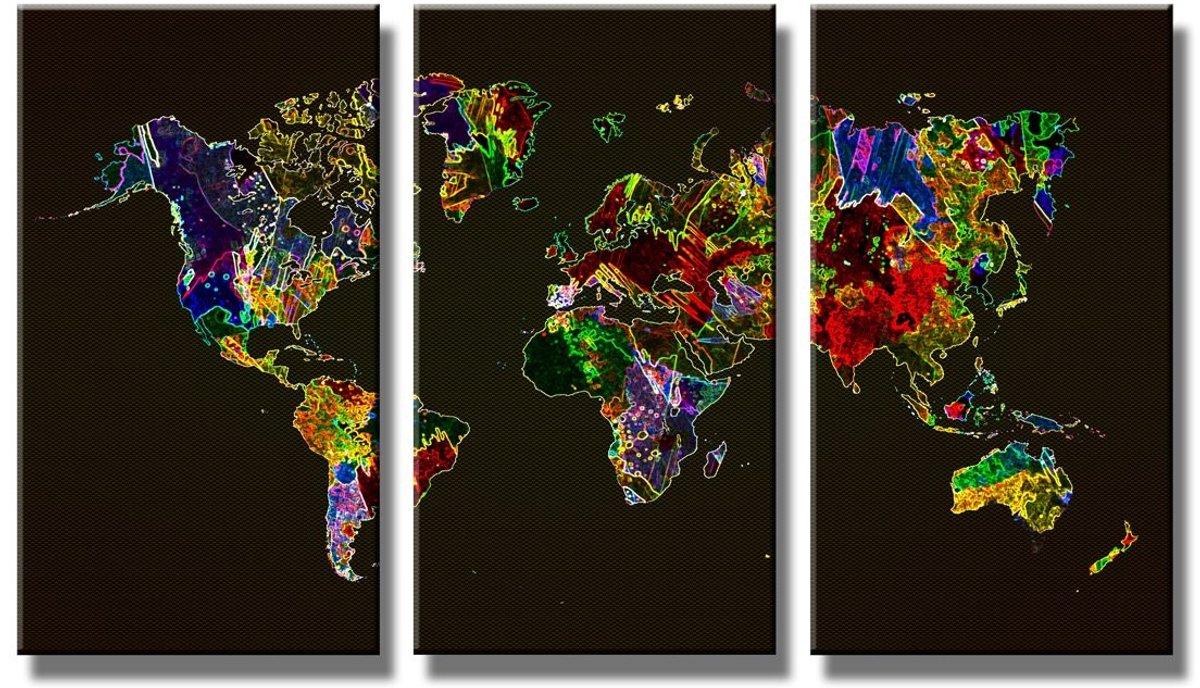 Solidchoice - Canvas Wereldkaart 160 x 90 cm Ingelijst voor Wanddecoratie