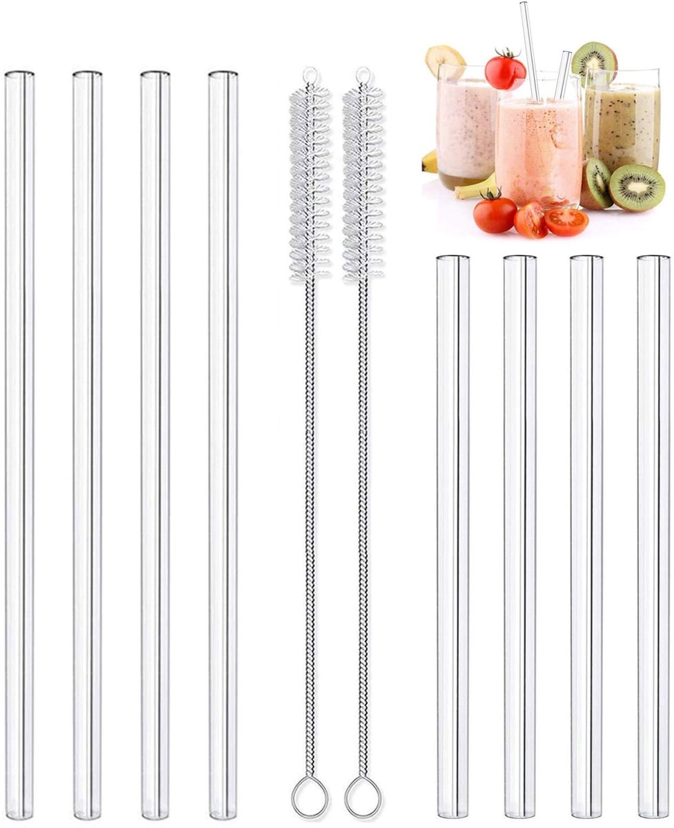 Solidchoice - Set van 8 Herbruikbare Glazen Rietjes met Rengingsborstels